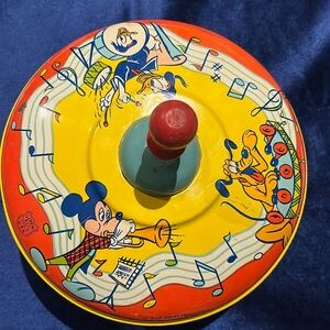 Vintage J. Chein Disney Prod.Toy, Metal Spinning Top Mickey Mouse, Pluto, Donald